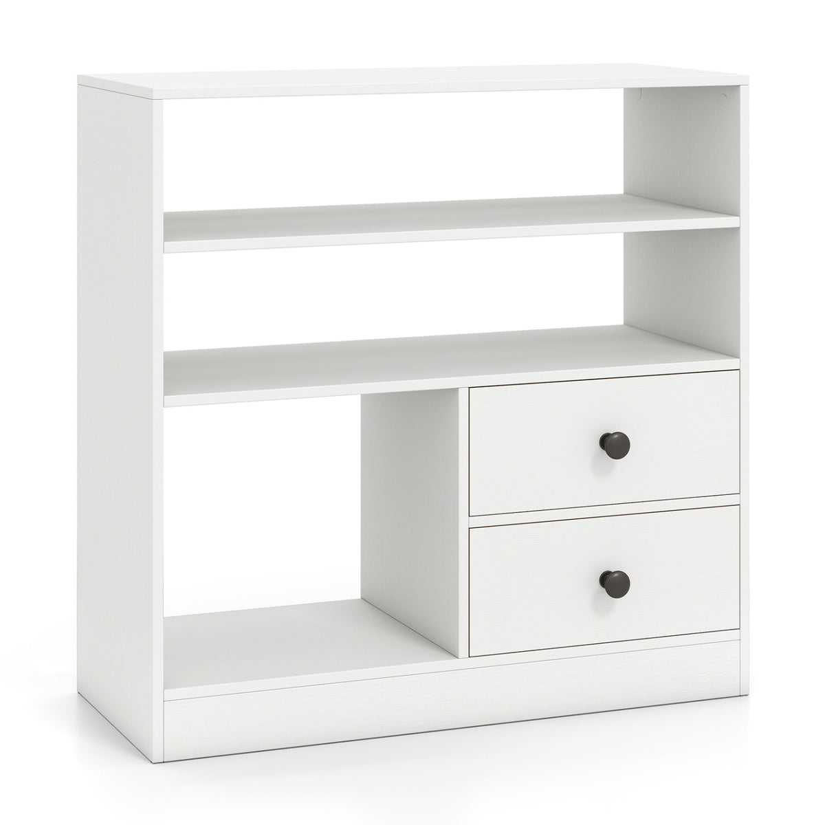 Open Storage Cabinet with Drawers and Shelves - Natural