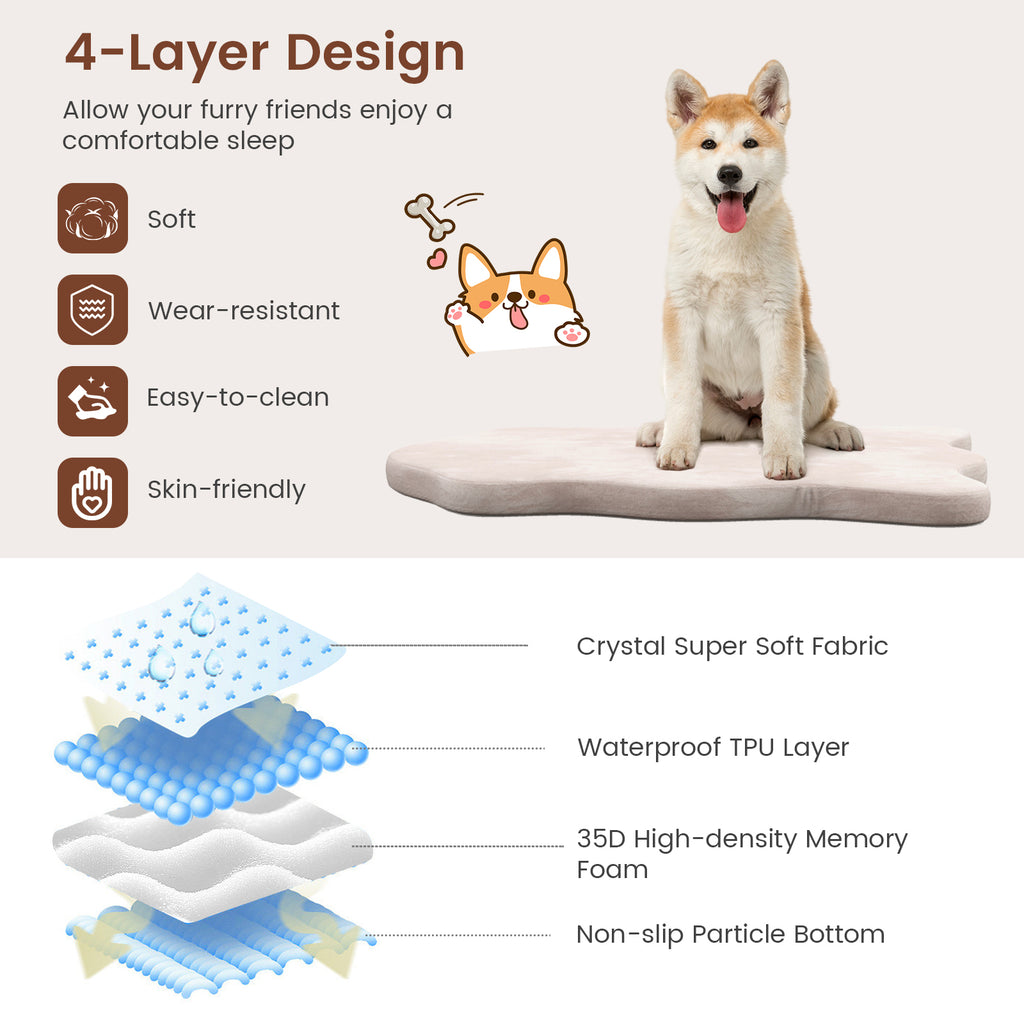 Orthopedic Dog Bed with Memory Foam Support - Large Dogs, Soft Crystal Fabric Beige
