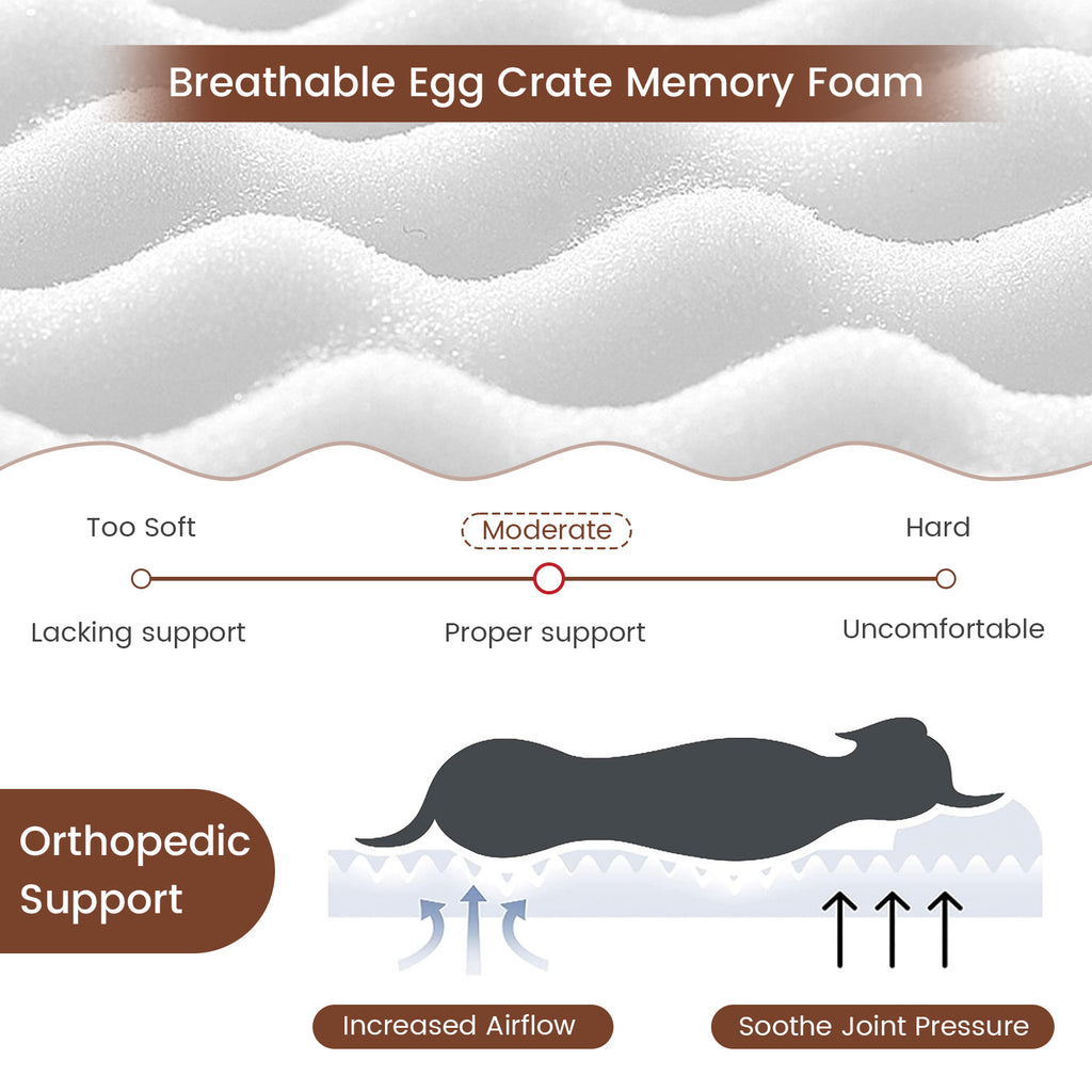 Orthopedic Dog Bed with Memory Foam Support - Large Dogs, Soft Crystal Fabric Beige