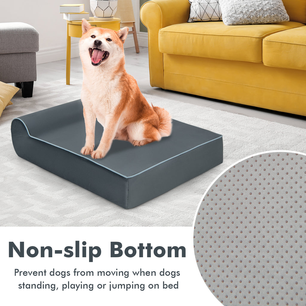 Large Dog Orthopedic Bed with Headrest & Washable Cover - Gray T-Shaped Pillow