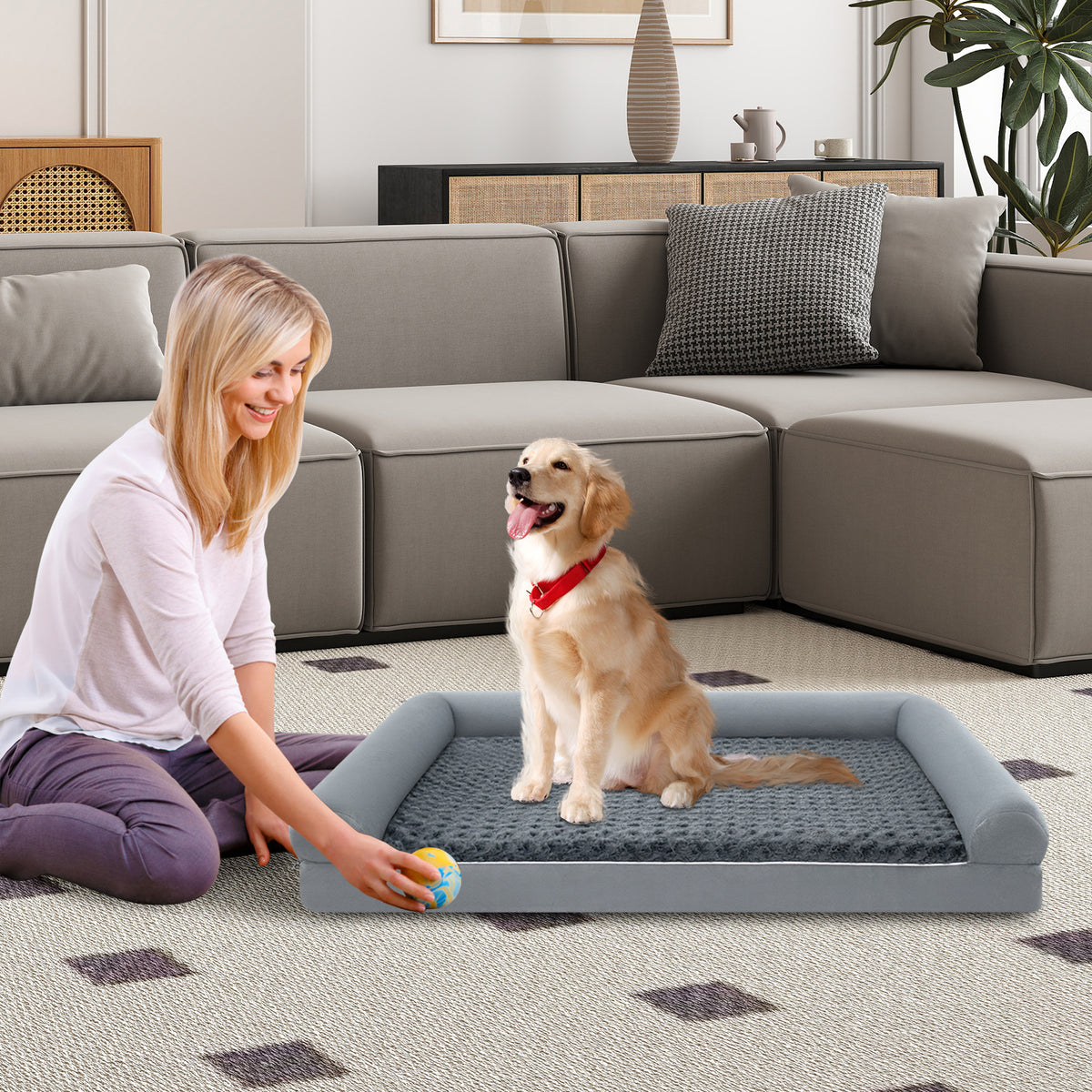 Large Orthopedic Foam Dog Bed with Removable Cover - L Size