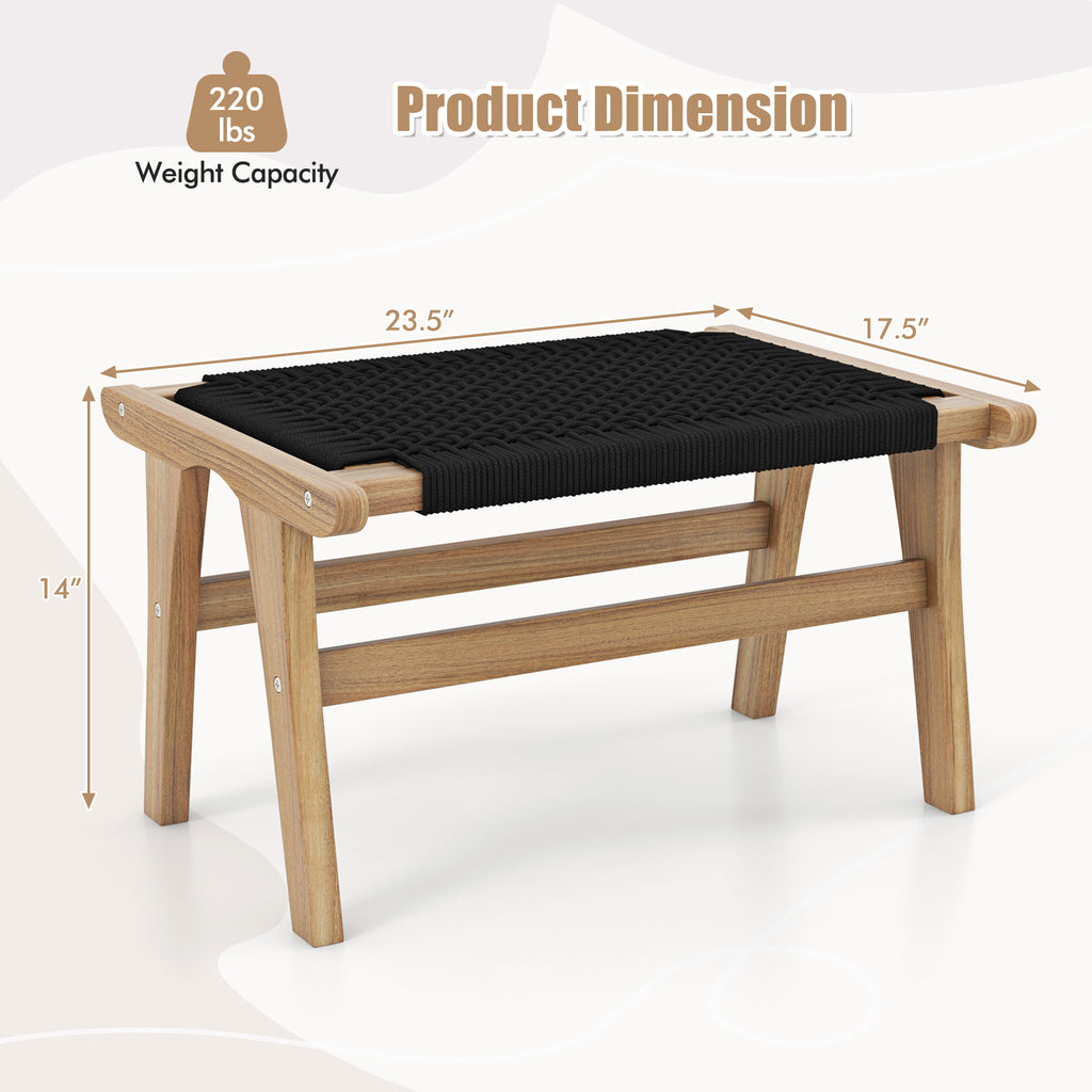 Teak Wooden Ottoman Footstool with Cordage - Black