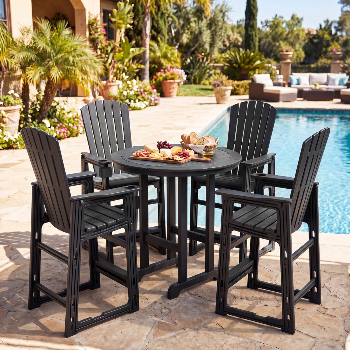 Outdoor 29 Inch Height Bar Stool with Backrest and Armrests