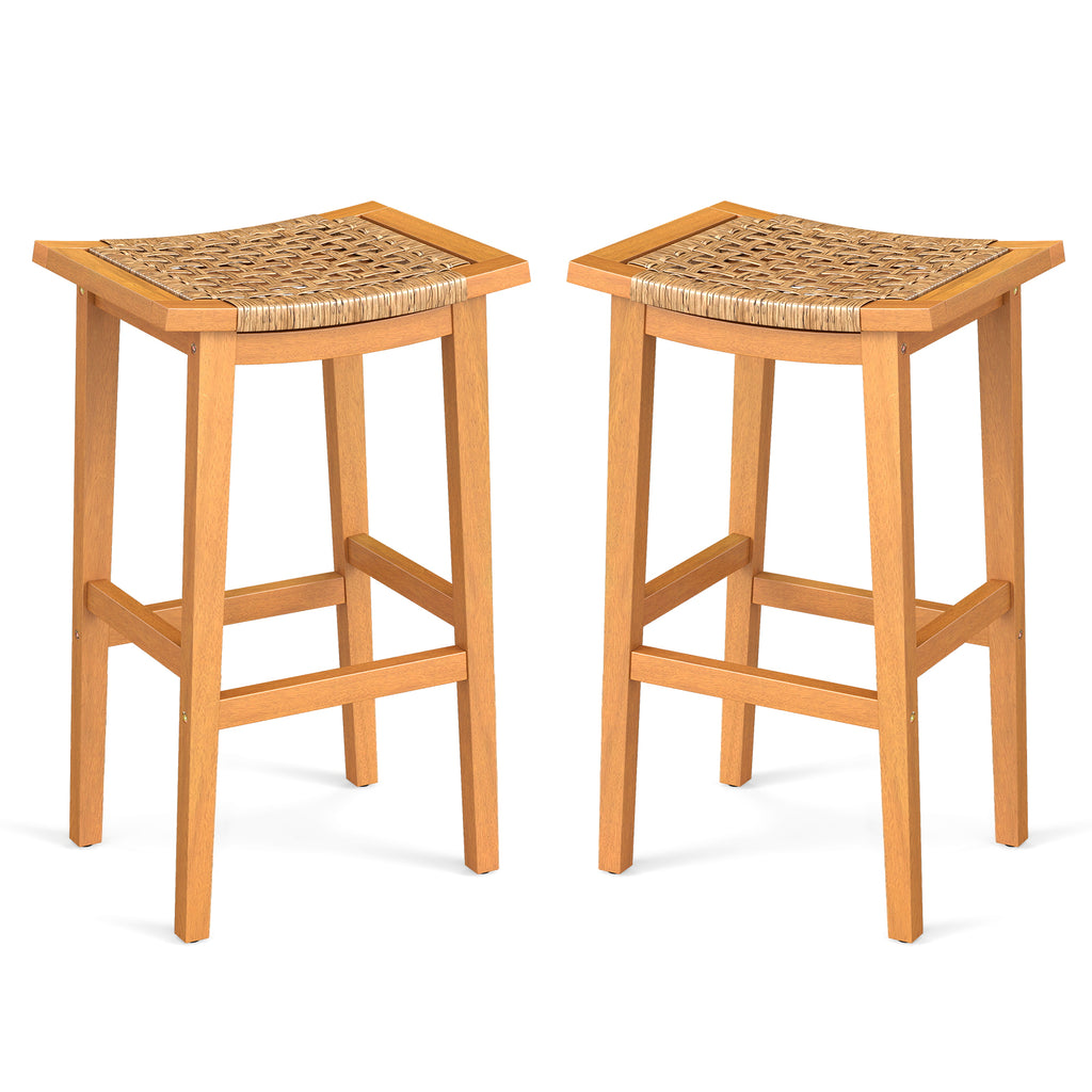 Acacia Wood Patio Bar Stools Set of 2 - 19.5" x 16.5"