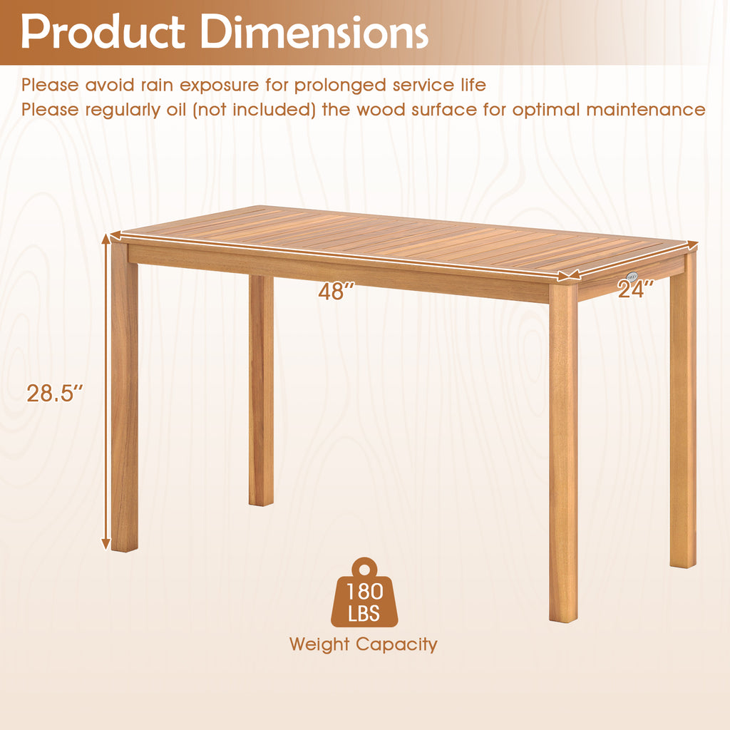 Acacia Wood Outdoor Dining Table 48" × 24" - Seats 4-6