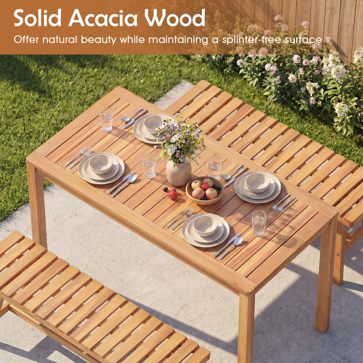 Acacia Wood Outdoor Dining Table 48" × 24" - Seats 4-6