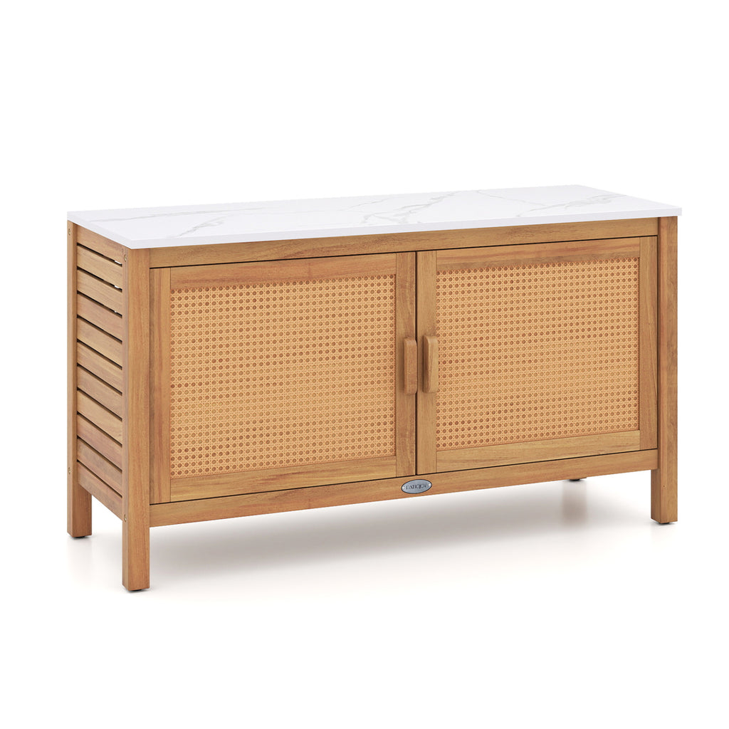 Outdoor Acacia Wood Storage Cabinet Outside Tool with Fax Marble Top