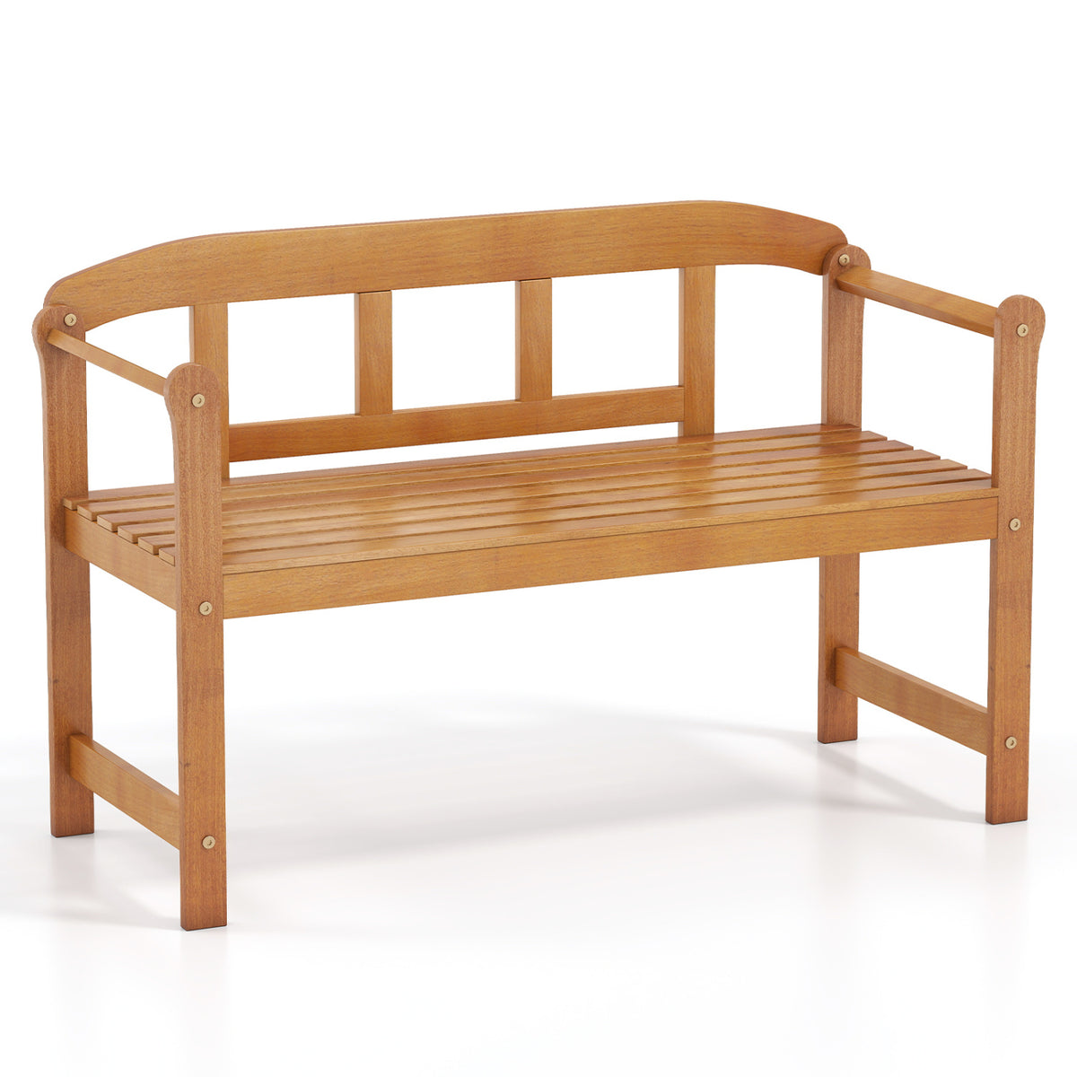 2-Seater Outdoor Acacia Wood Garden Bench with Backrest & Armrests