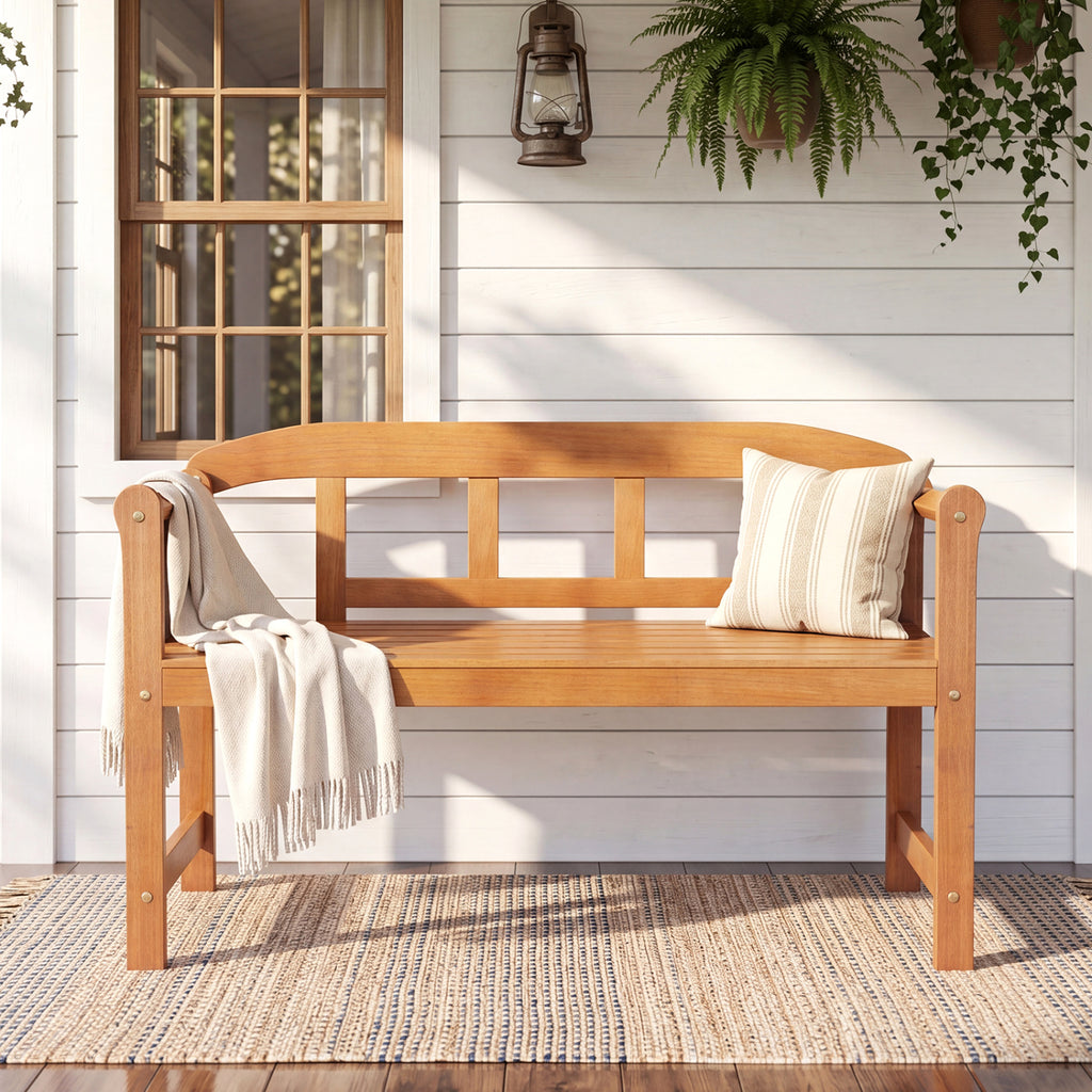 2-Seater Outdoor Acacia Wood Garden Bench with Backrest & Armrests
