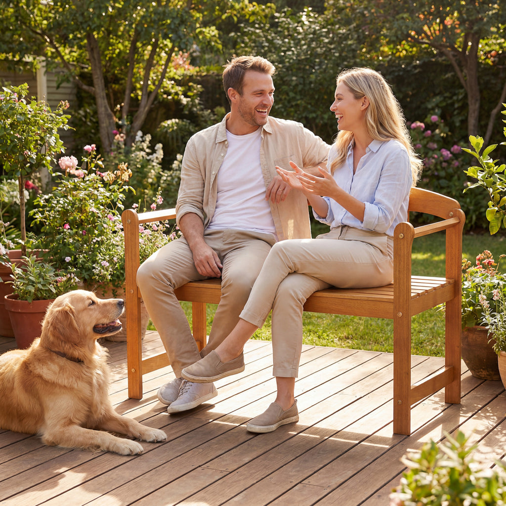 2-Seater Outdoor Acacia Wood Garden Bench with Backrest & Armrests