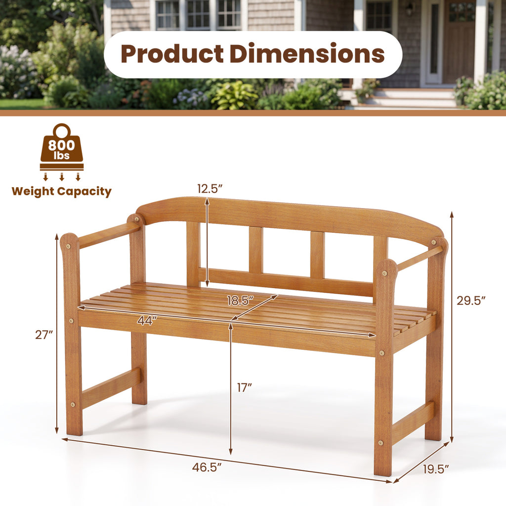2-Seater Outdoor Acacia Wood Garden Bench with Backrest & Armrests