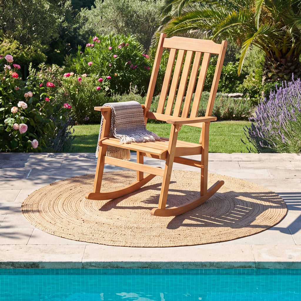 Outdoor Acacia Wood Rocking Chair with High Back and Armrests for