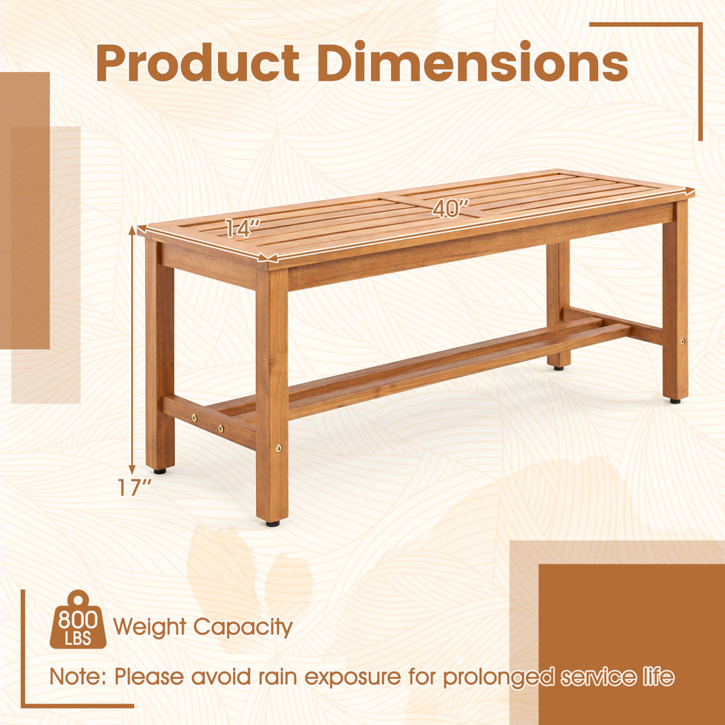 Outdoor Acacia Wood Patio Bench for 2 with Slatted Seat