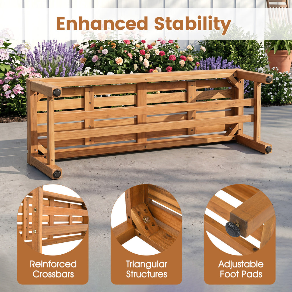 Outdoor Acacia Wood Patio Bench for 2 with Slatted Seat