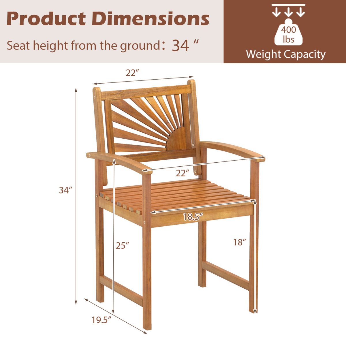 Acacia Wood Outdoor Dining Chairs - Set of 2