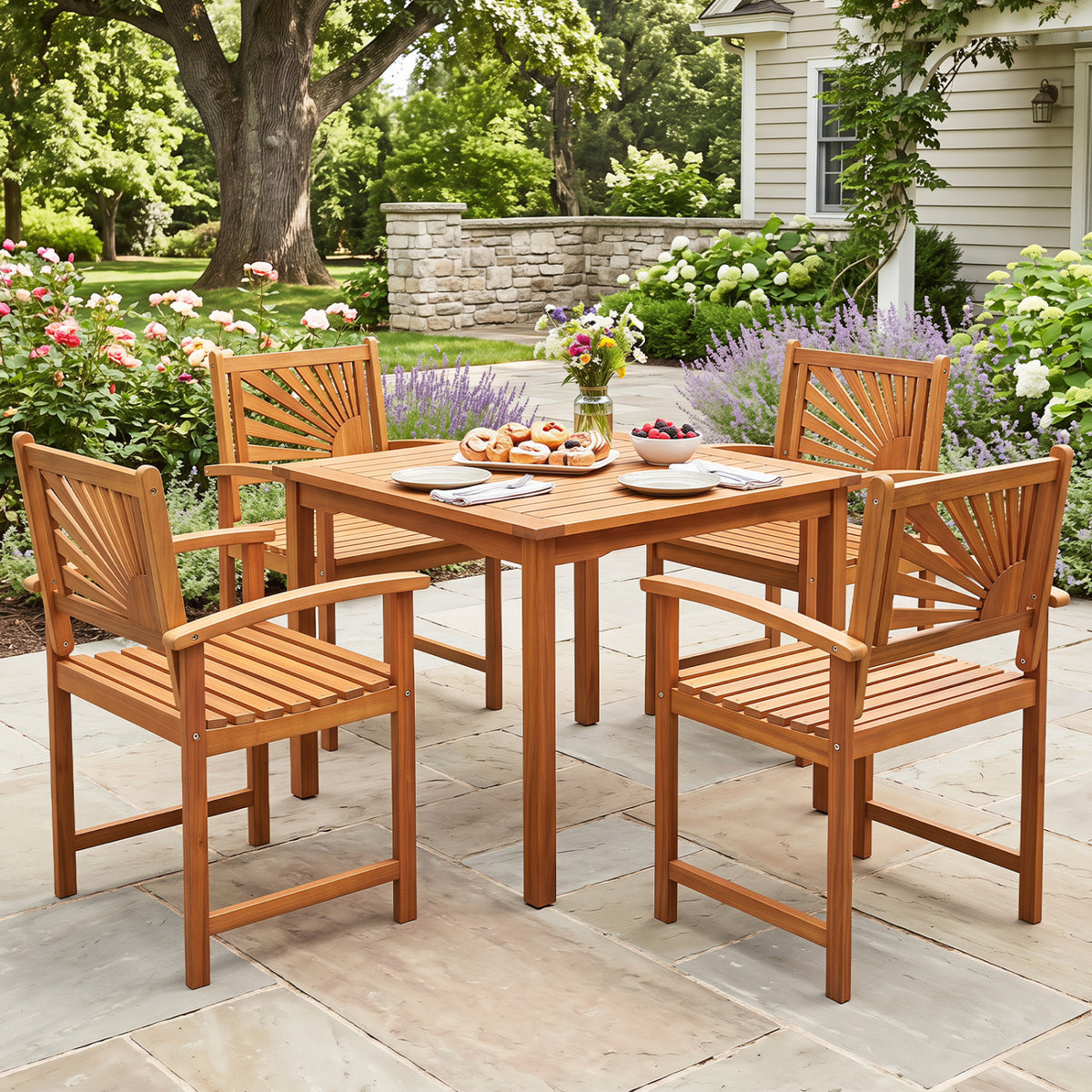 Acacia Wood Outdoor Dining Chairs - Set of 2