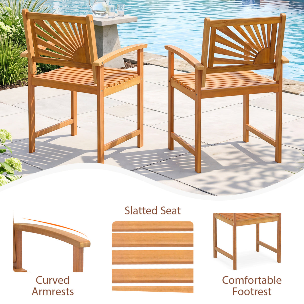 Acacia Wood Outdoor Dining Chairs - Set of 2