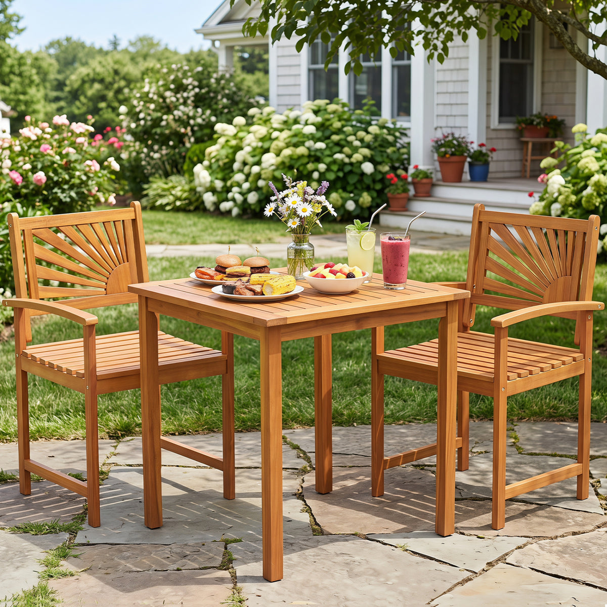 Acacia Wood Outdoor Dining Chairs - Set of 2