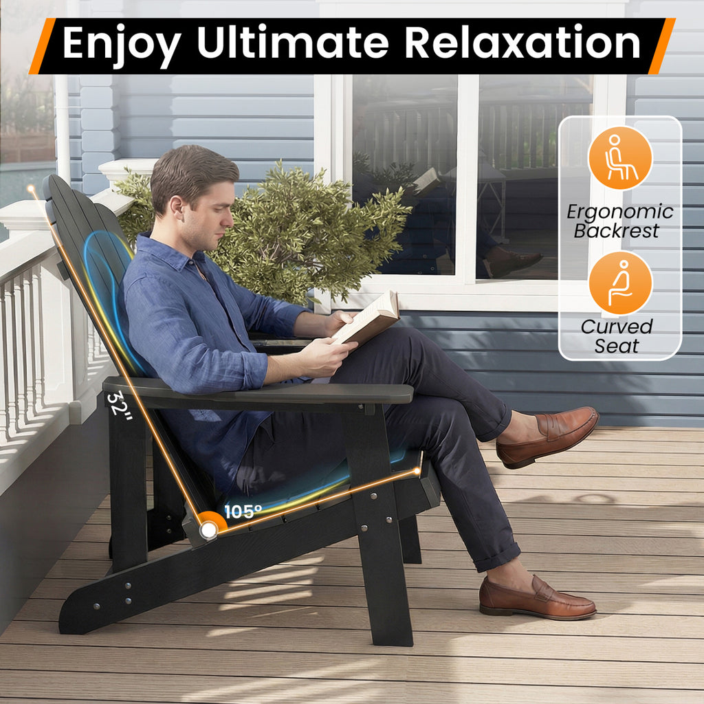 Outdoor Adirondack Chair with Built-in Cup Holder for Backyard Porch