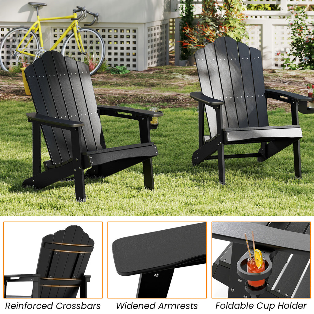 Outdoor Adirondack Chair with Built-in Cup Holder for Backyard Porch