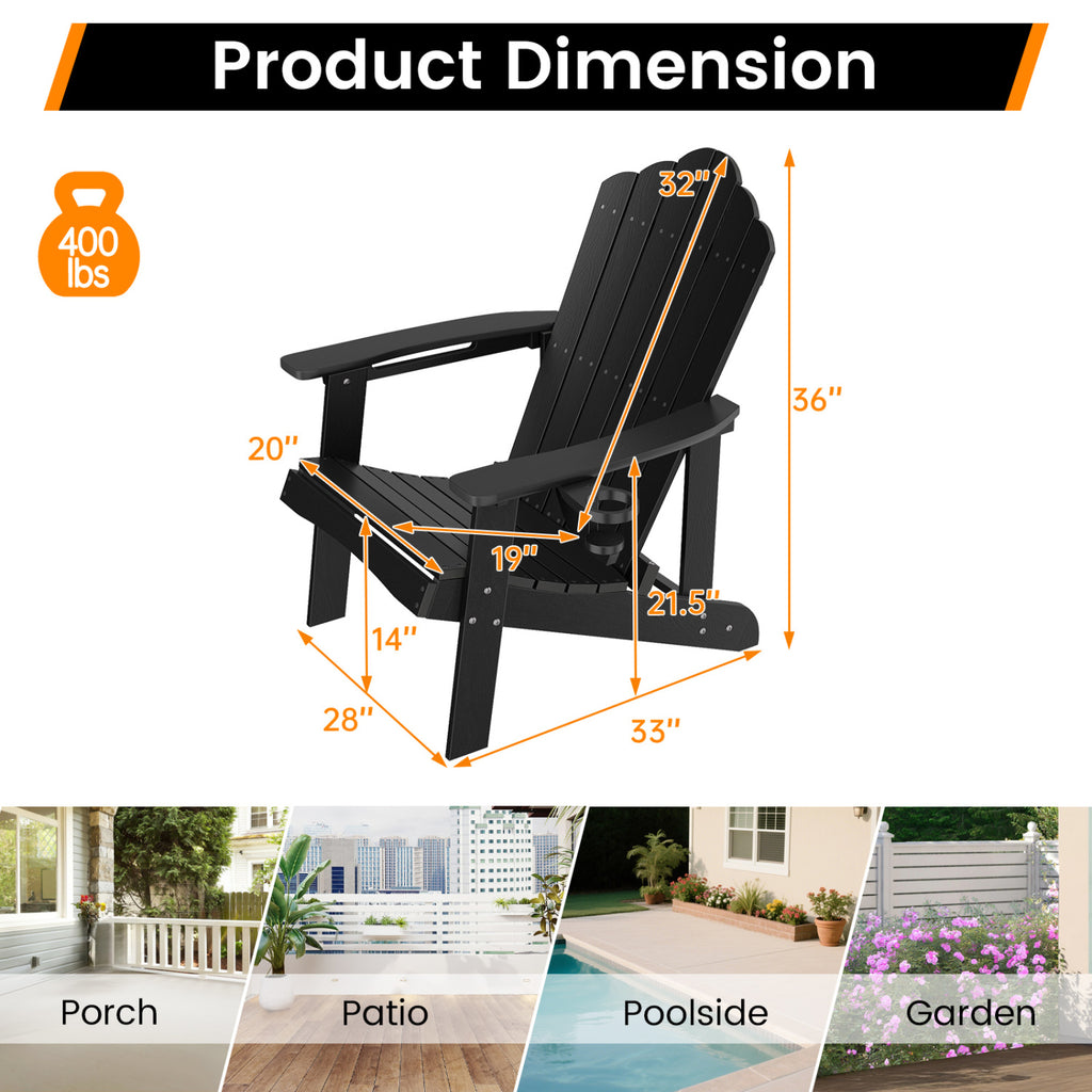Outdoor Adirondack Chair with Built-in Cup Holder for Backyard Porch