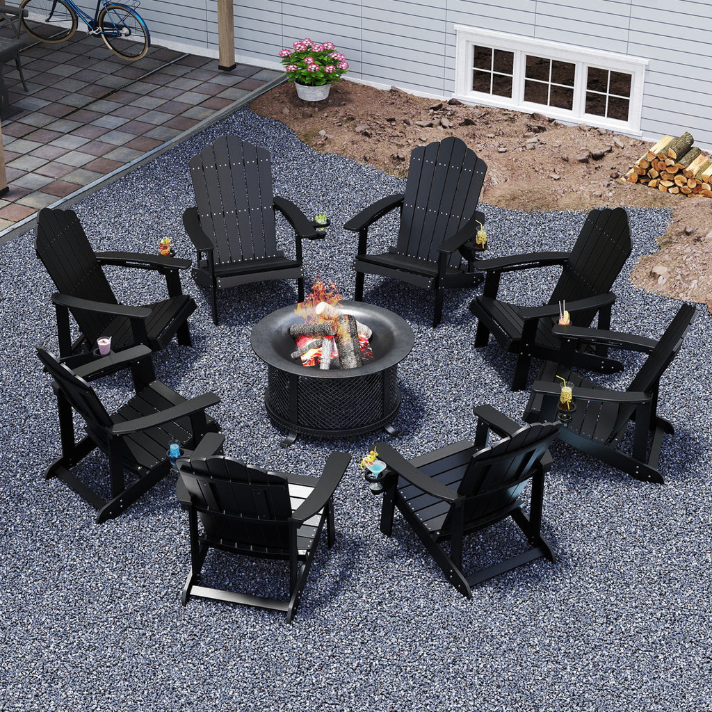 Outdoor Adirondack Chair with Built-in Cup Holder for Backyard Porch