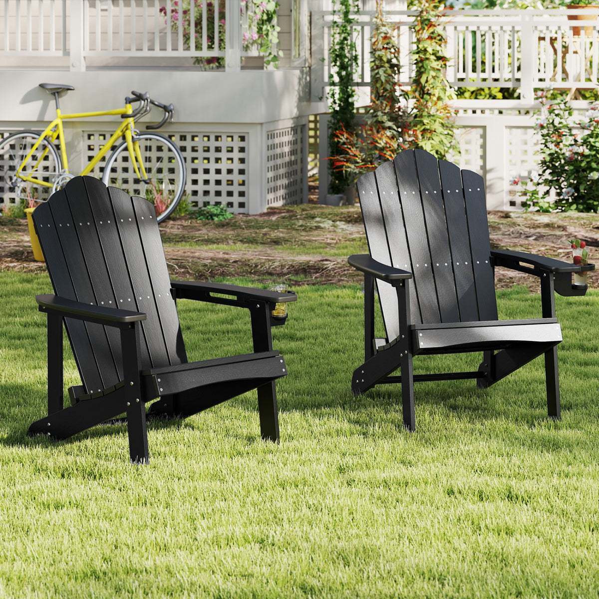 Outdoor Adirondack Chair with Built-in Cup Holder for Backyard Porch