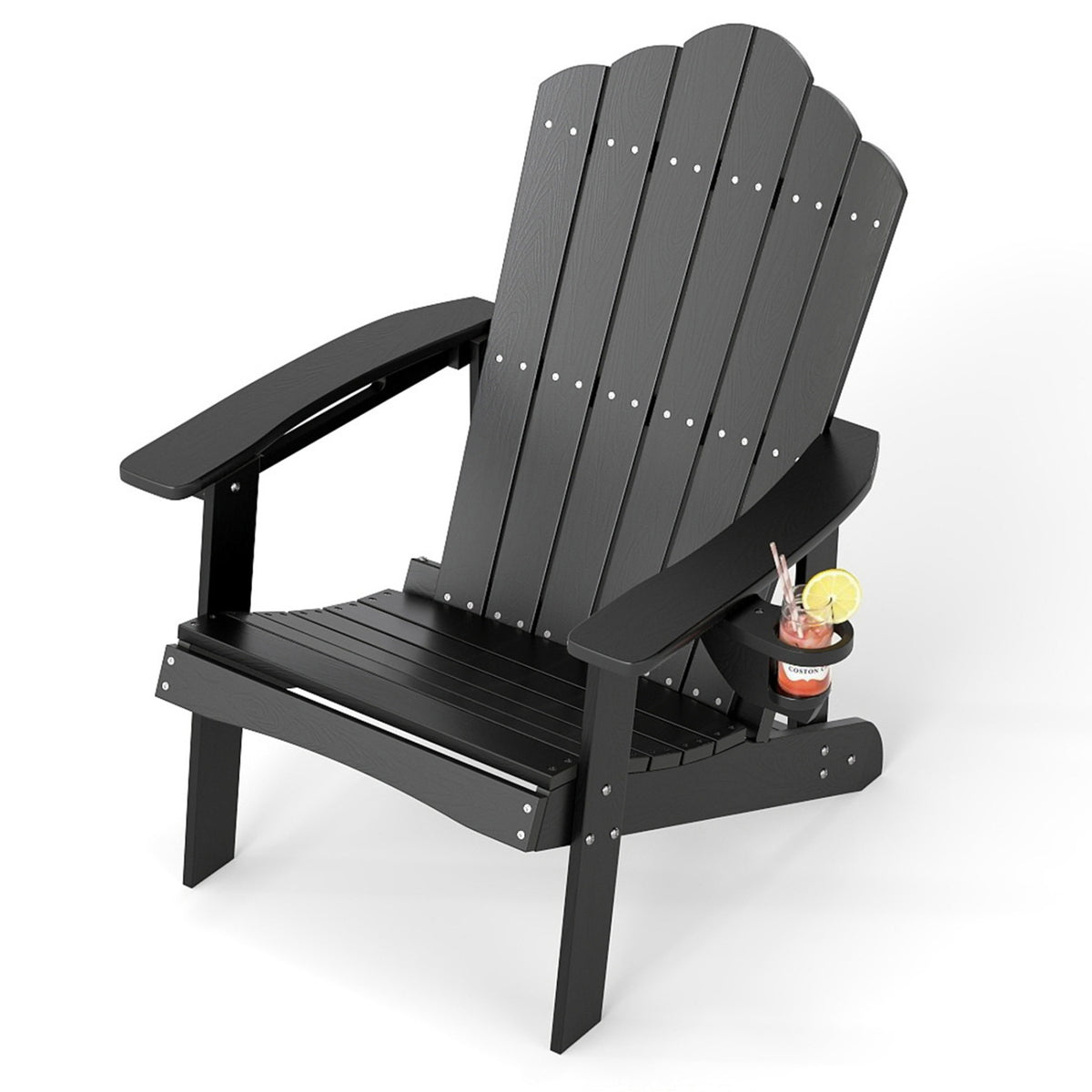 Outdoor Adirondack Chair with Built-in Cup Holder for Backyard Porch