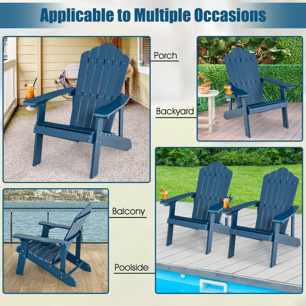 Outdoor Adirondack Chair with Cup Holder, Navy