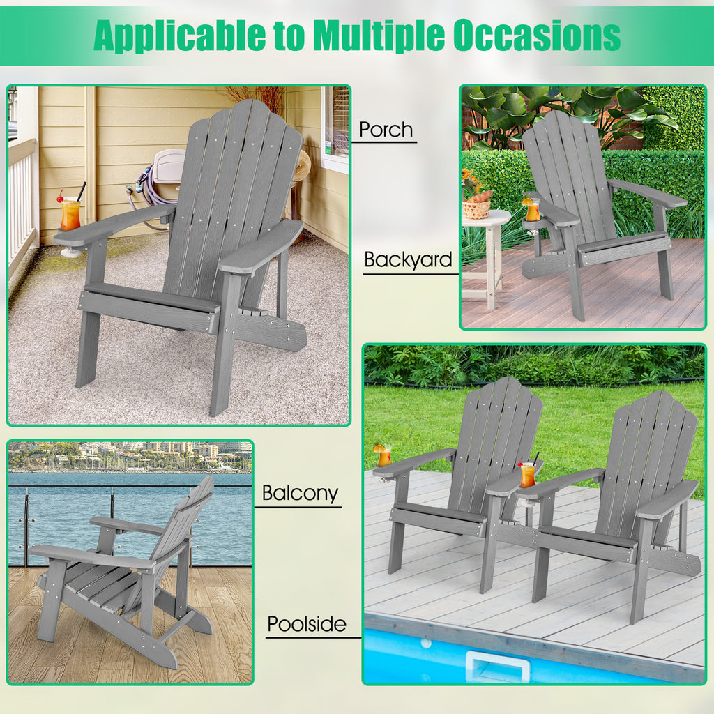 Weather Resistant Adirondack Chair with Cup Holder - Gray