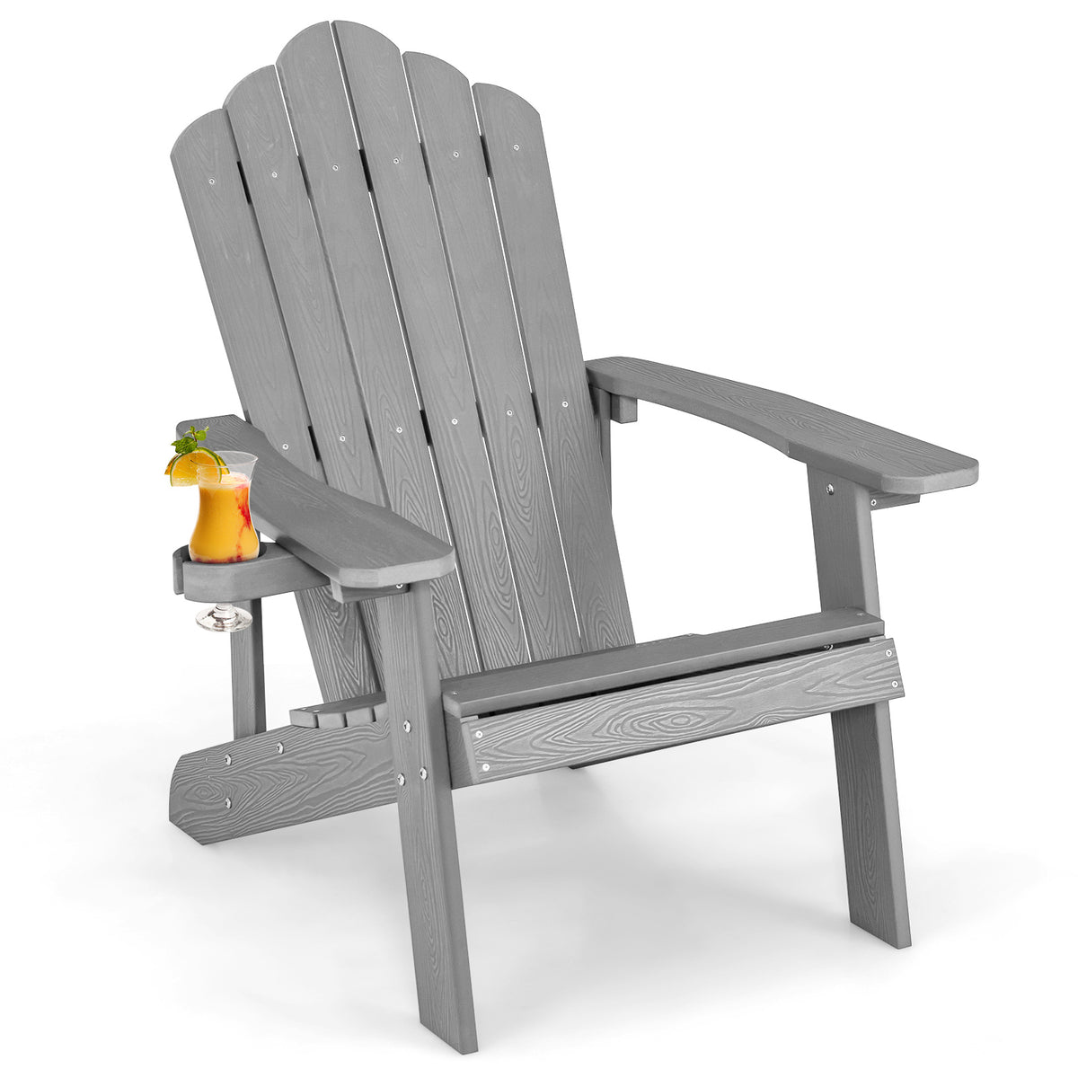 Weather Resistant Adirondack Chair with Cup Holder - Gray