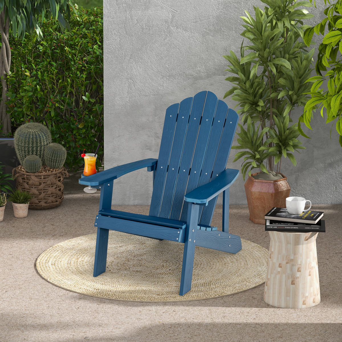 Outdoor Adirondack Chair with Cup Holder, Navy