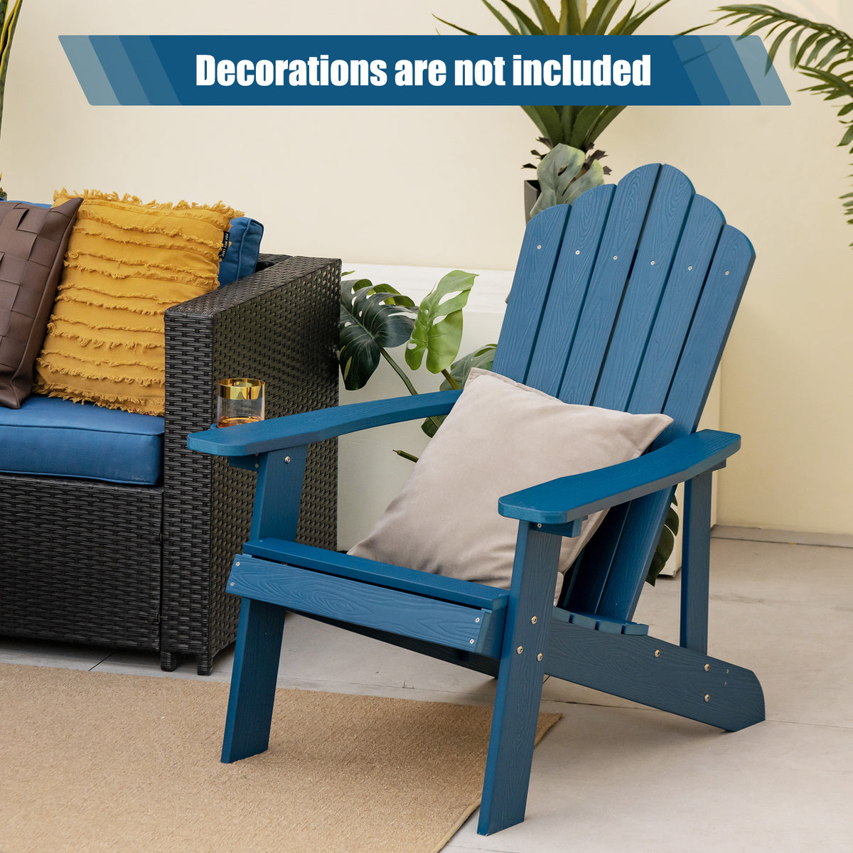 Outdoor Adirondack Chair with Cup Holder, Navy