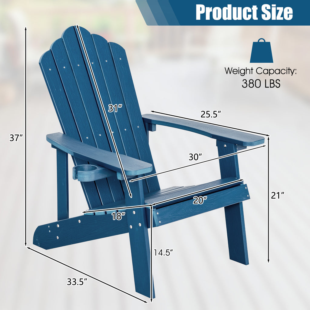 Outdoor Adirondack Chair with Cup Holder, Navy