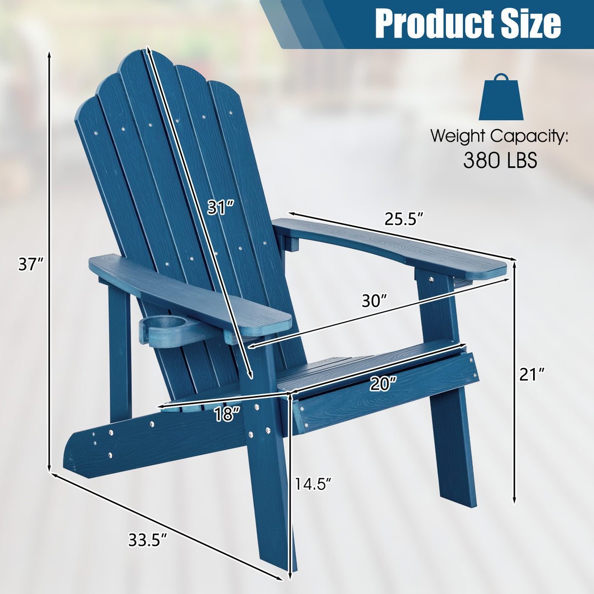 Outdoor Adirondack Chair with Cup Holder, Navy