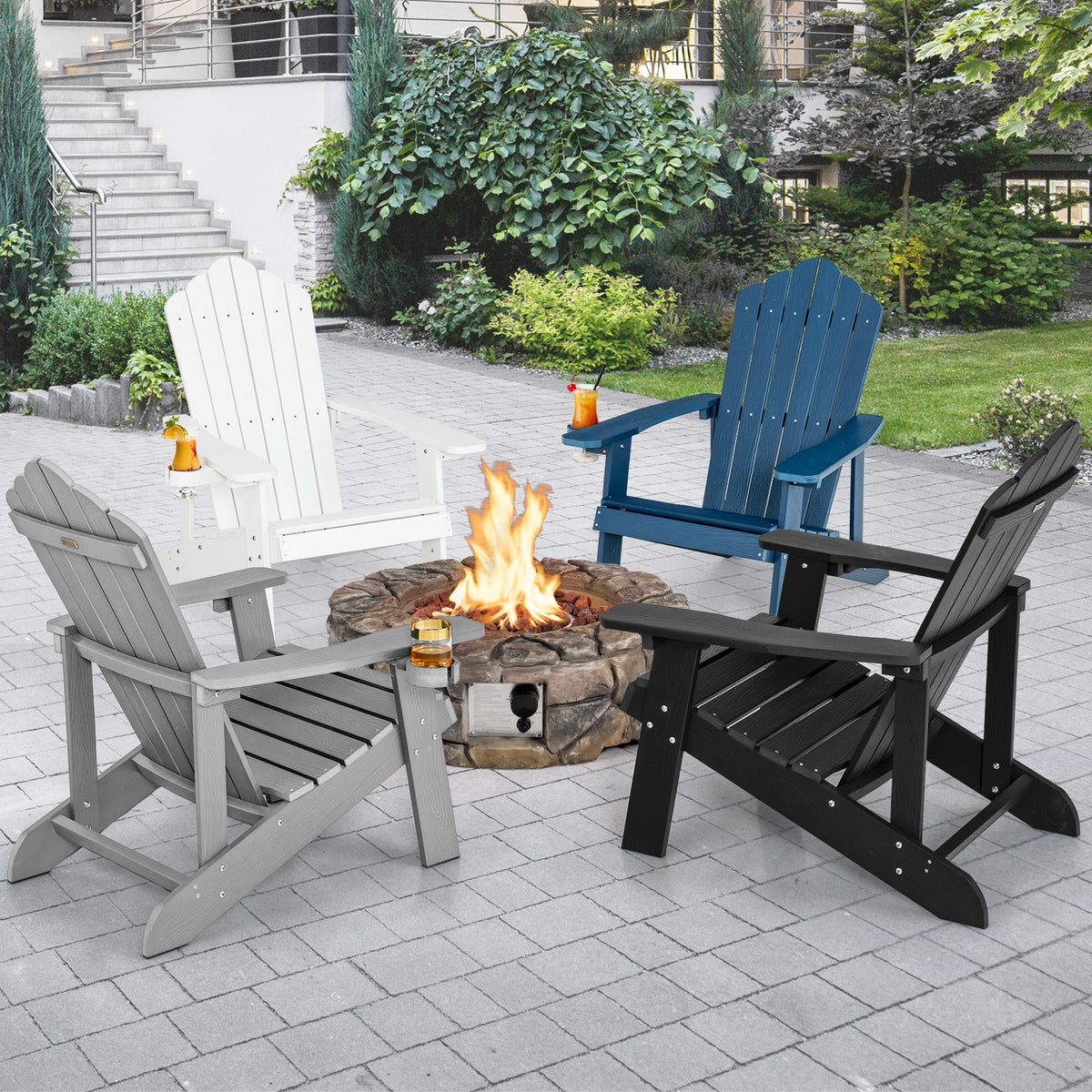 Weather Resistant Adirondack Chair with Cup Holder - Gray
