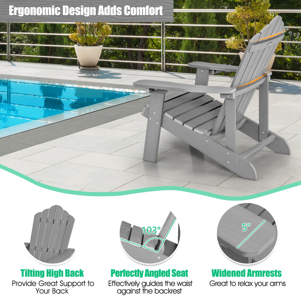 Weather Resistant Adirondack Chair with Cup Holder - Gray