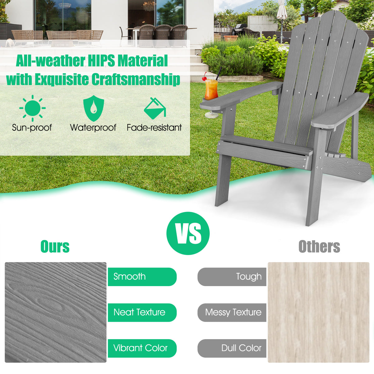 Weather Resistant HIPS Outdoor Adirondack Chair with Cup Holder