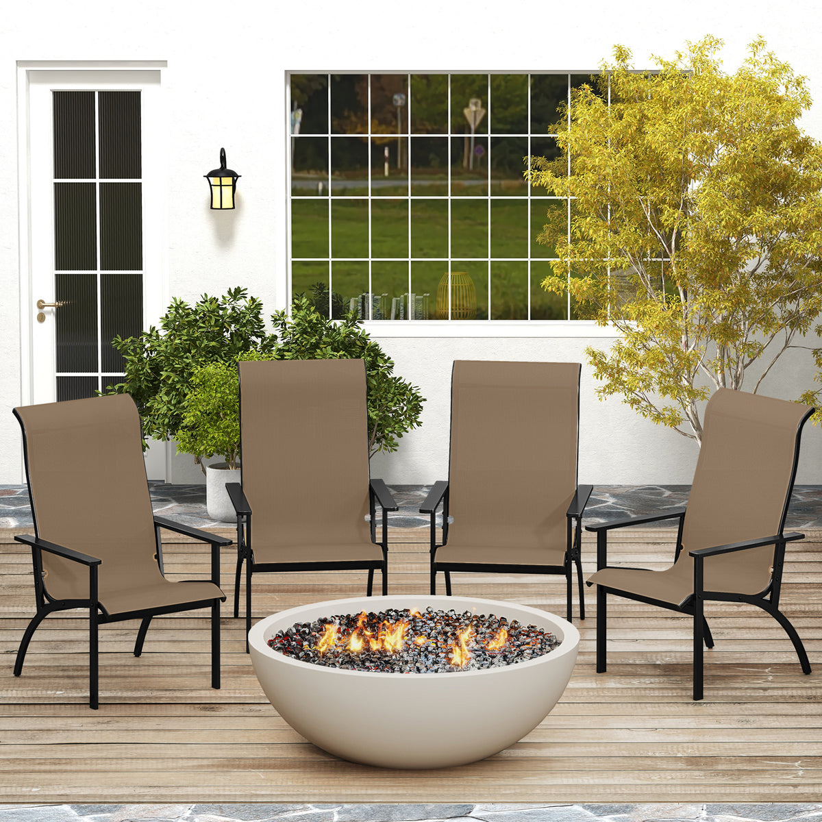 Outdoor Adirondack Chair with Metal Frame - Coffee Fabric