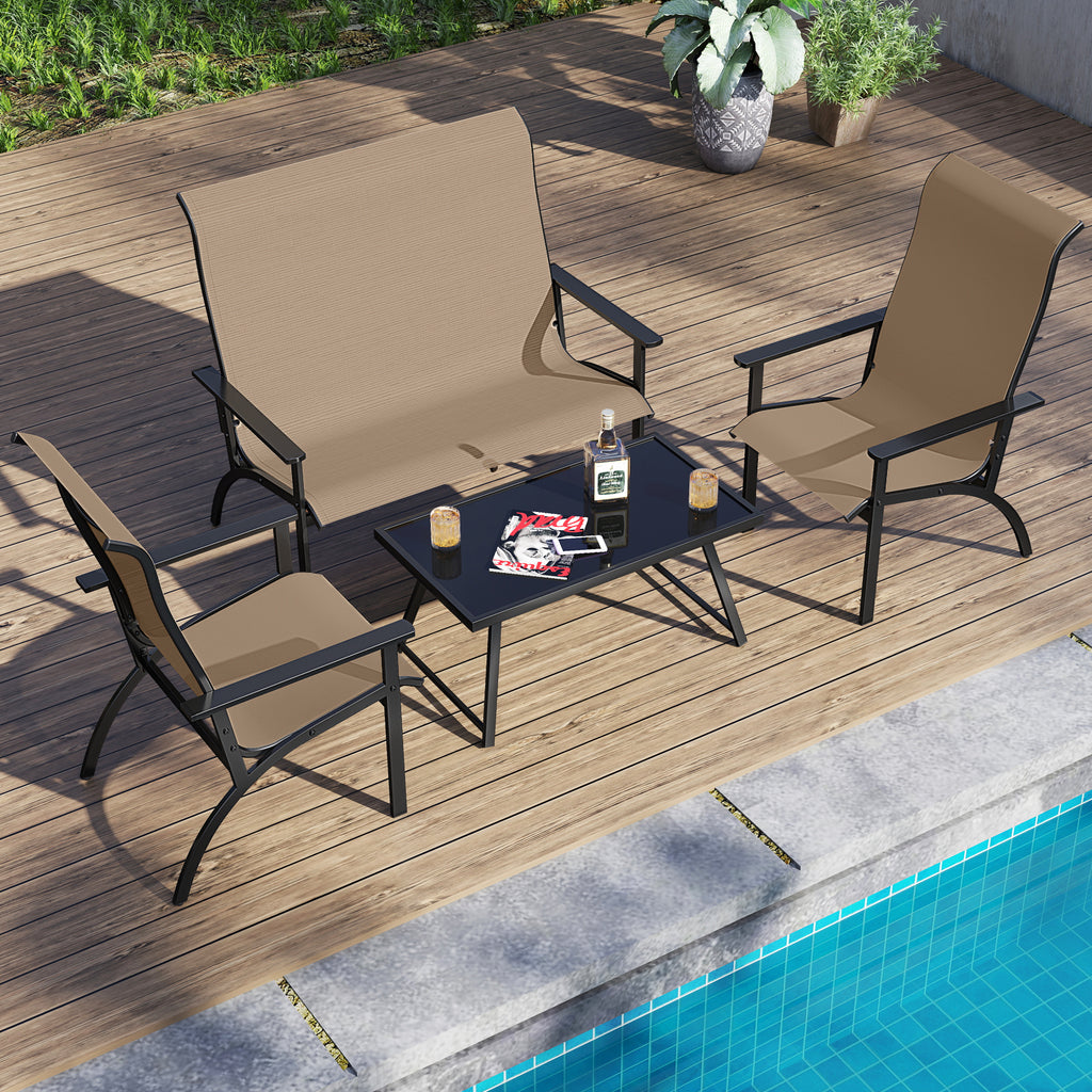 Outdoor Adirondack Chair with Metal Frame - Coffee Fabric