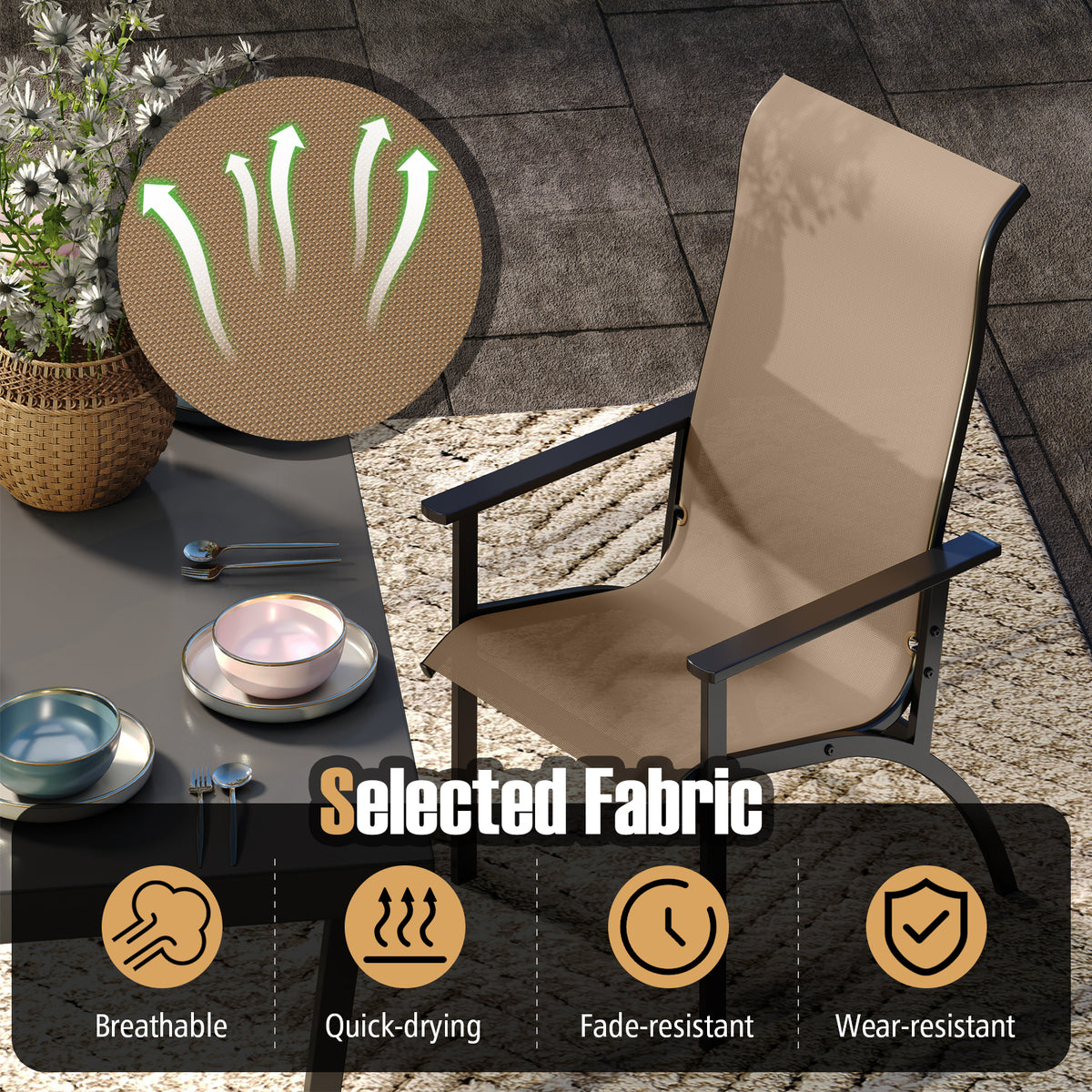 Outdoor Adirondack Chair with Metal Frame - Coffee Fabric