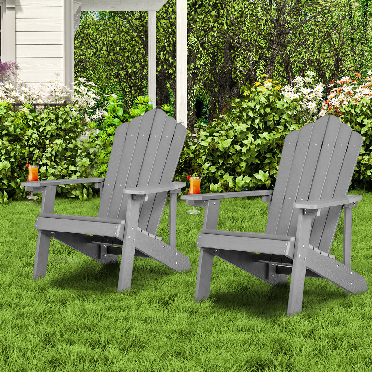 Weather Resistant Adirondack Chair with Cup Holder - Gray