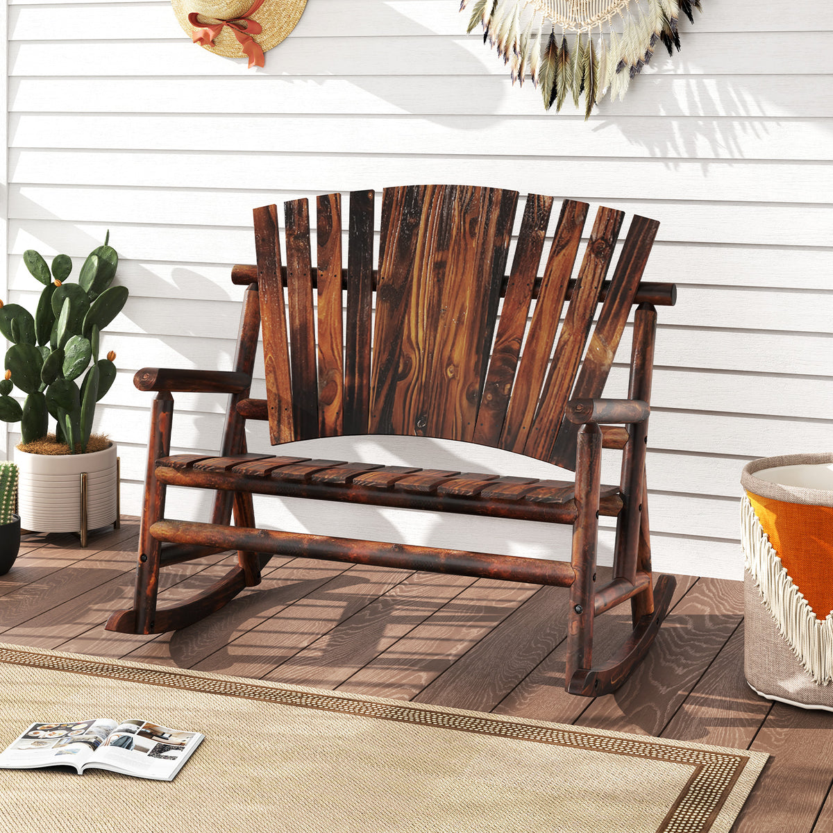 Outdoor Adirondack Rocking Chair for Adults with High Back and