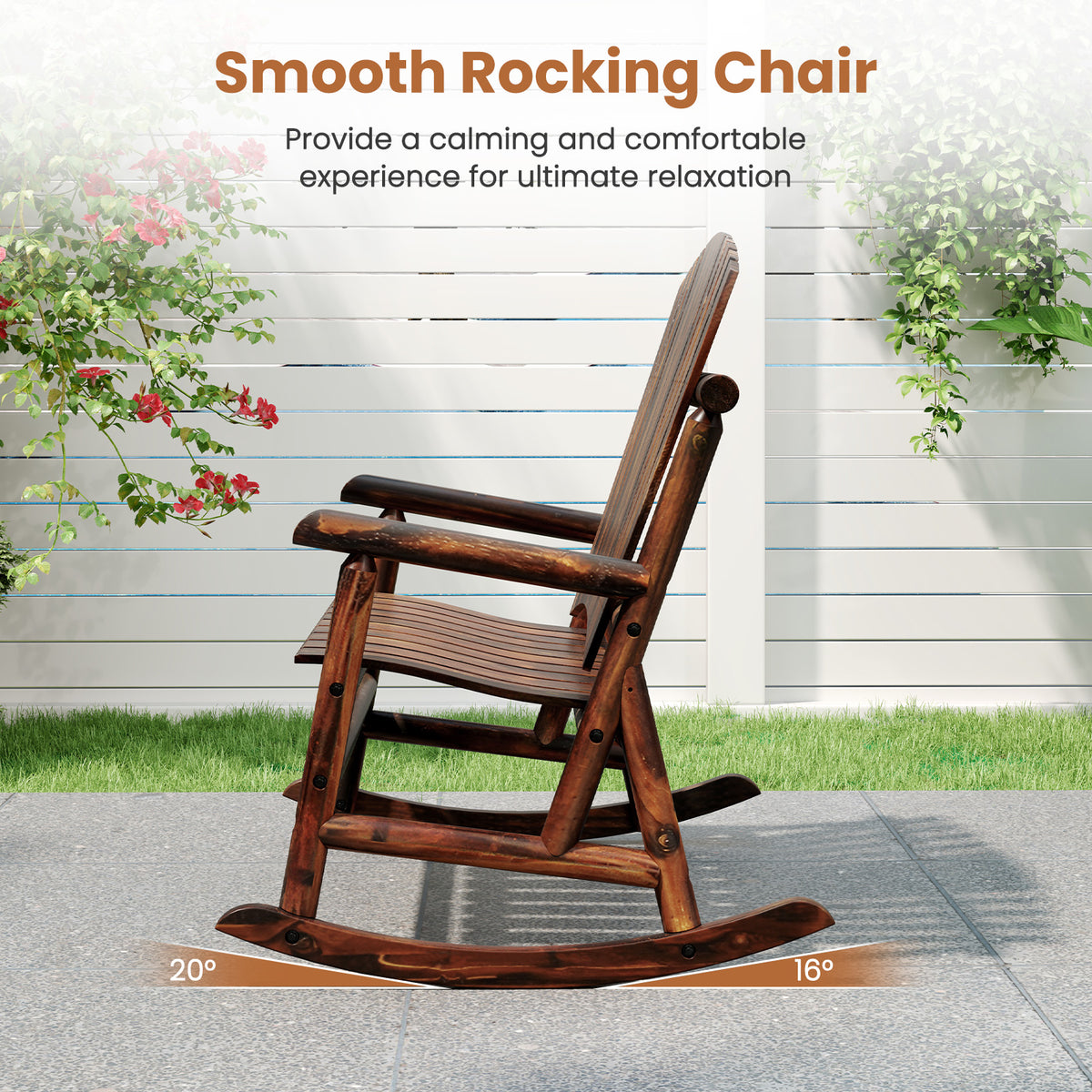 Outdoor Adirondack Rocking Chair for Adults with High Back and