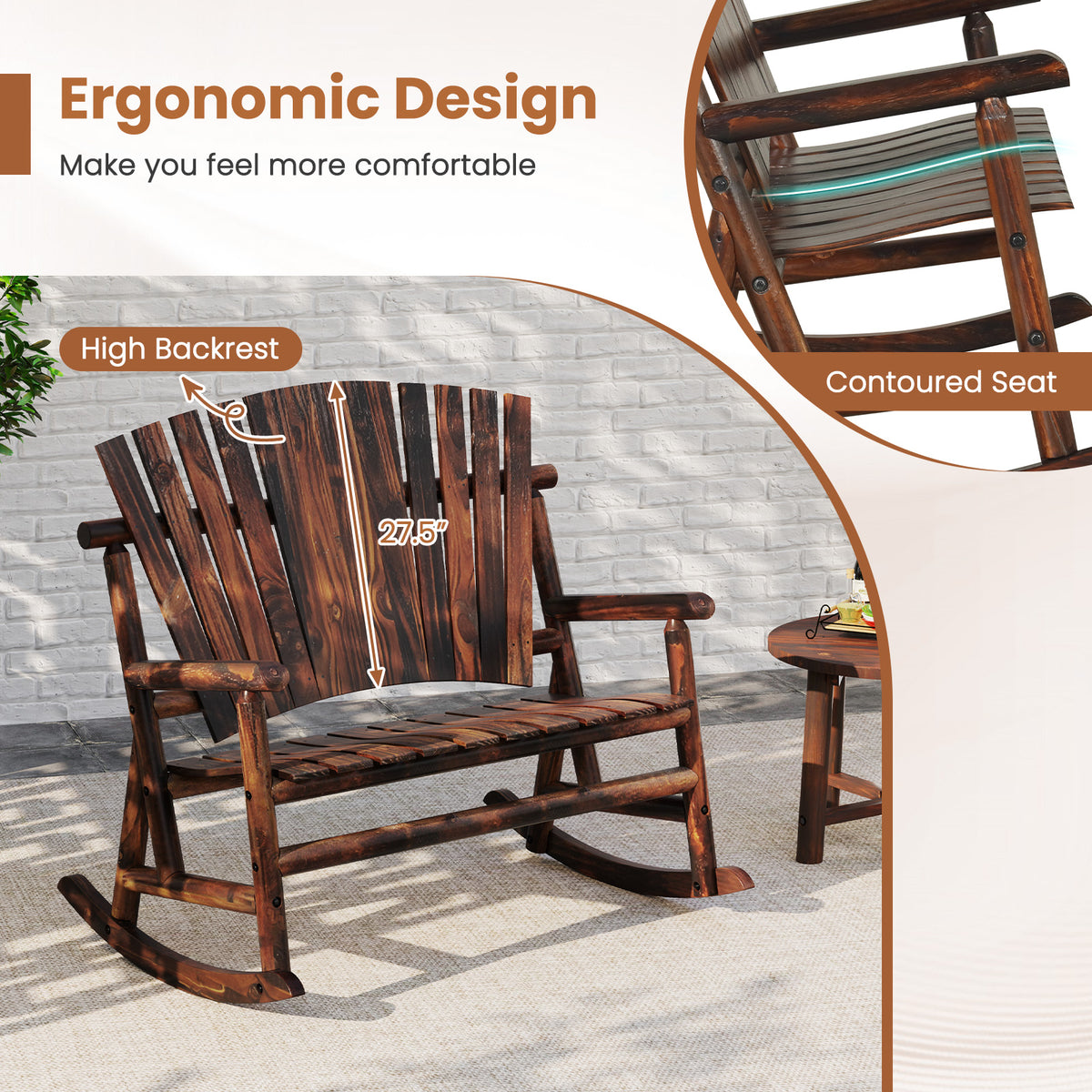 Outdoor Adirondack Rocking Chair for Adults with High Back and