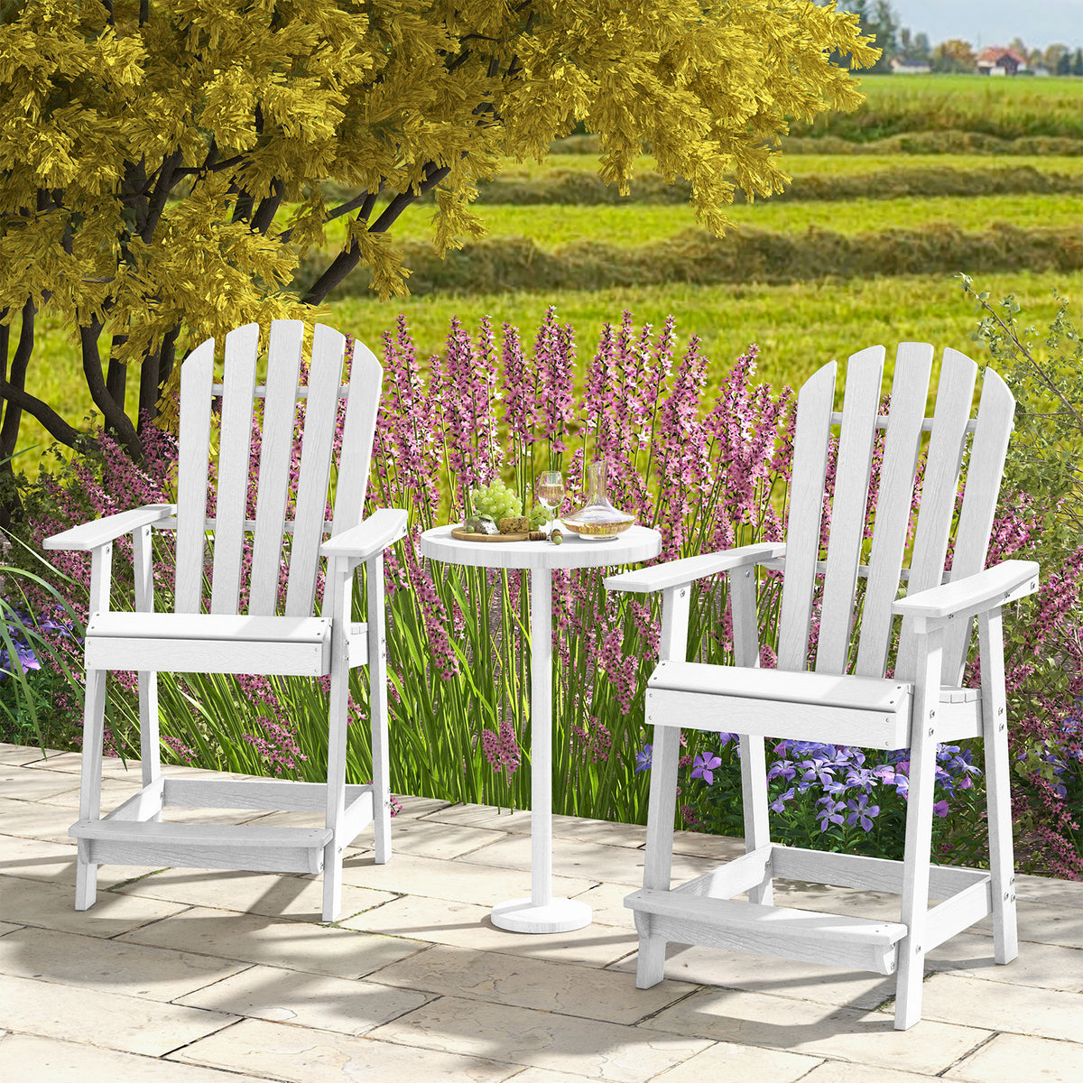 HDPE Patio Chair with Armrest and Footrest - Coffee, 1-Seat