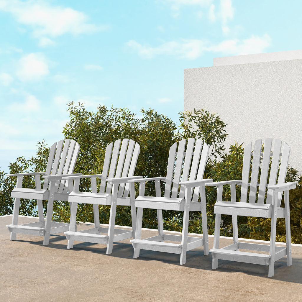 HDPE Patio Chair with Armrests & Footrest - White, 1-Seat