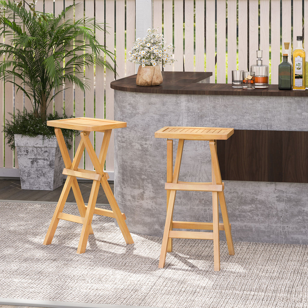 Foldable Outdoor Bar Stools, Set of 2 - Teak Wood
