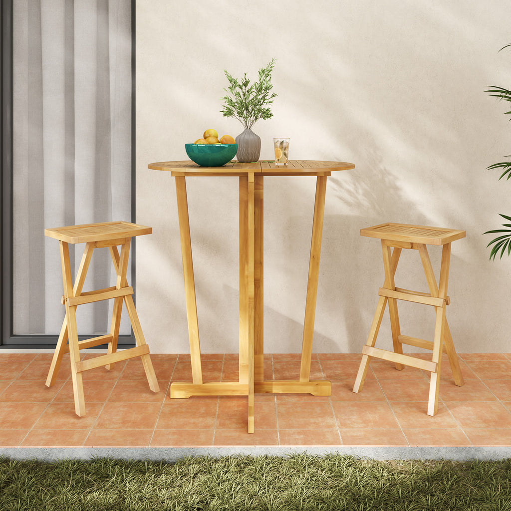 Foldable Outdoor Bar Stools, Set of 2 - Teak Wood