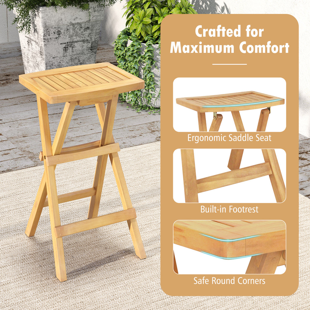 Foldable Outdoor Bar Stools, Set of 2 - Teak Wood
